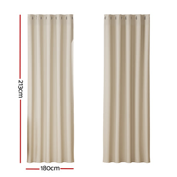 Artiss 2X Blockout Curtains Eyelet 180x213cm Beige - 0