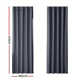 Artiss 2X Blockout Curtains Eyelet 180x213cm Charcoal - 0