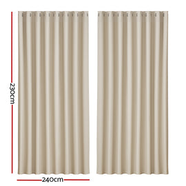 Artiss 2X Blockout Curtains Eyelet 240x230cm Beige - 0