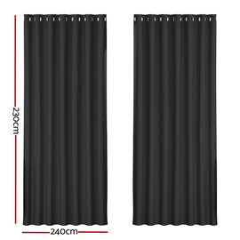 Artiss 2X Blockout Curtains Eyelet 240x230cm Black - 0