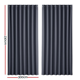 Artiss 2X Blockout Curtains Eyelet 300x230cm Charcoal - 0