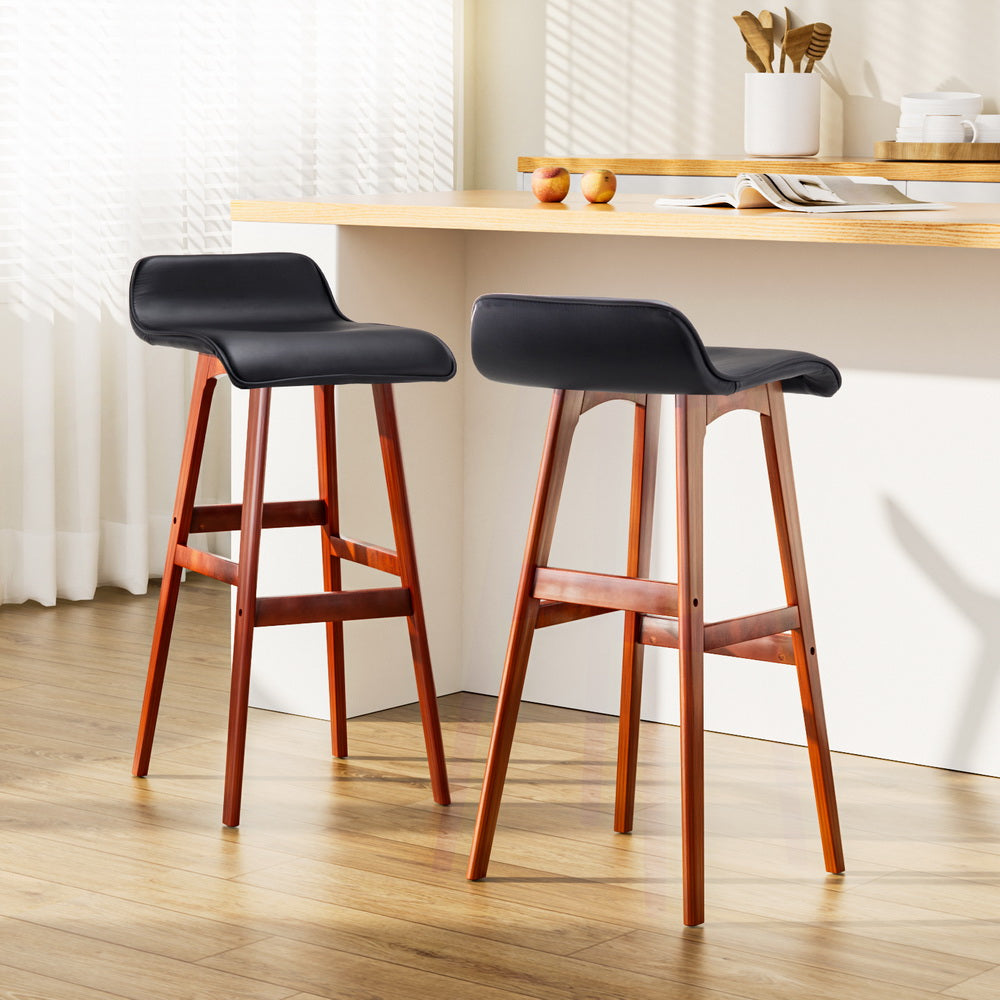 Artiss 2x Bar Stools Wooden Stool Black - 0