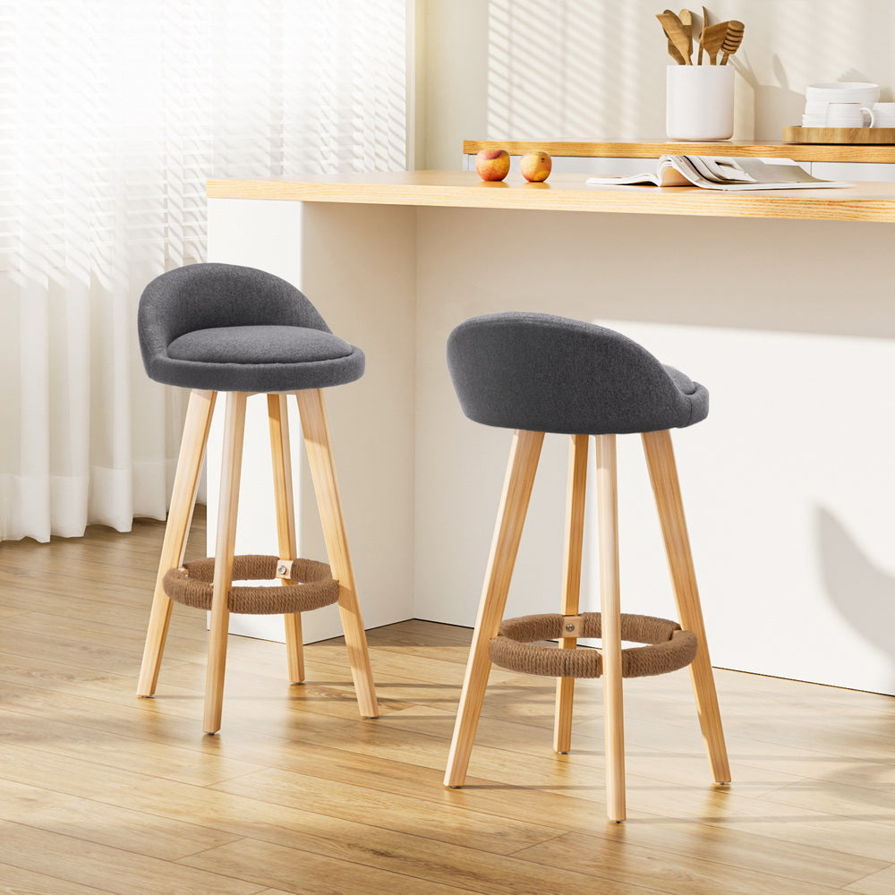 Artiss 2x Bar Stools Padded Linen Wooden Grey