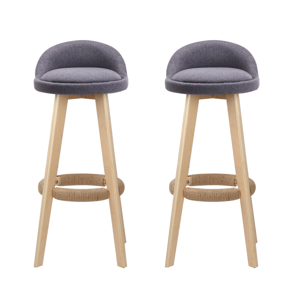 Artiss 2x Bar Stools Padded Linen Wooden Grey