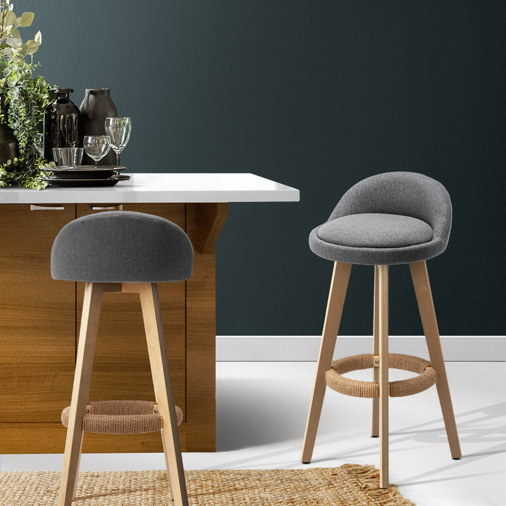 Artiss 2x Bar Stools Padded Linen Wooden Grey