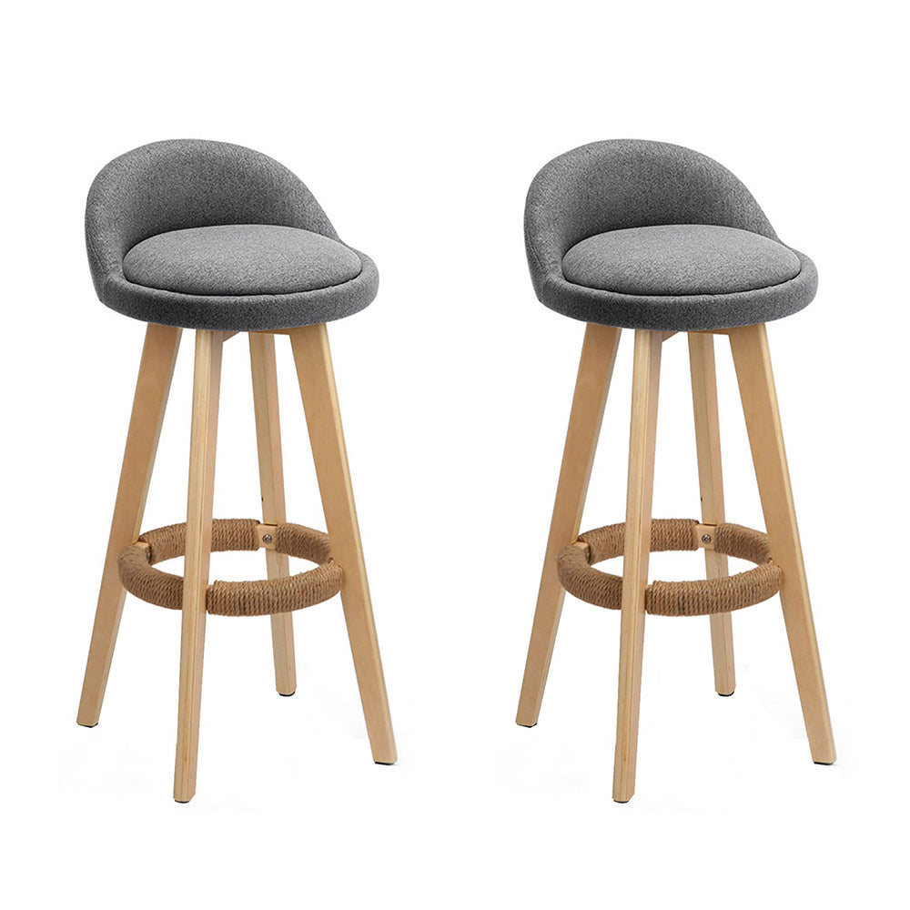 Artiss 2x Bar Stools Padded Linen Wooden Grey