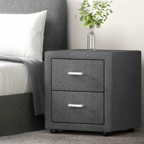 Artiss 2X Bedside Table 2 Drawers Side Table Fabric - CADEN Grey