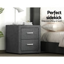 Artiss 2X Bedside Table 2 Drawers Side Table Fabric - CADEN Grey-4