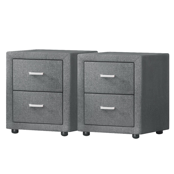 Artiss 2X Bedside Table 2 Drawers Side Table Fabric - CADEN Grey
