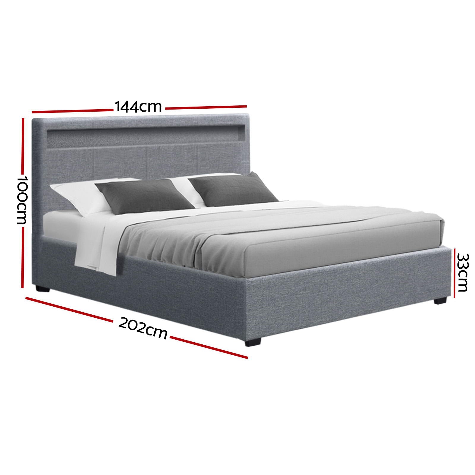 Artiss Bed Frame Double Size LED Gas Lift Grey COLE