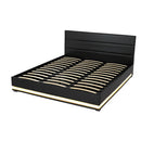 Artiss Lumi LED Bed Frame PU Leather Gas Lift Storage - Black King-2