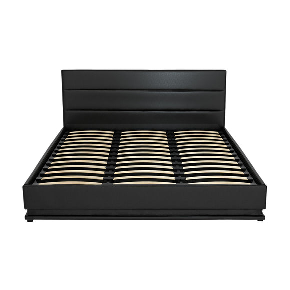 Artiss Lumi LED Bed Frame PU Leather Gas Lift Storage - Black King
