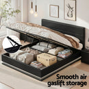 Artiss Lumi LED Bed Frame PU Leather Gas Lift Storage - Black King-5