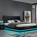 Artiss Lumi LED Bed Frame PU Leather Gas Lift Storage - Black King-8