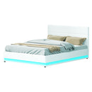 Artiss Lumi LED Bed Frame PU Leather Gas Lift Storage - White Queen-1