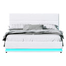 Artiss Lumi LED Bed Frame PU Leather Gas Lift Storage - White Queen-3