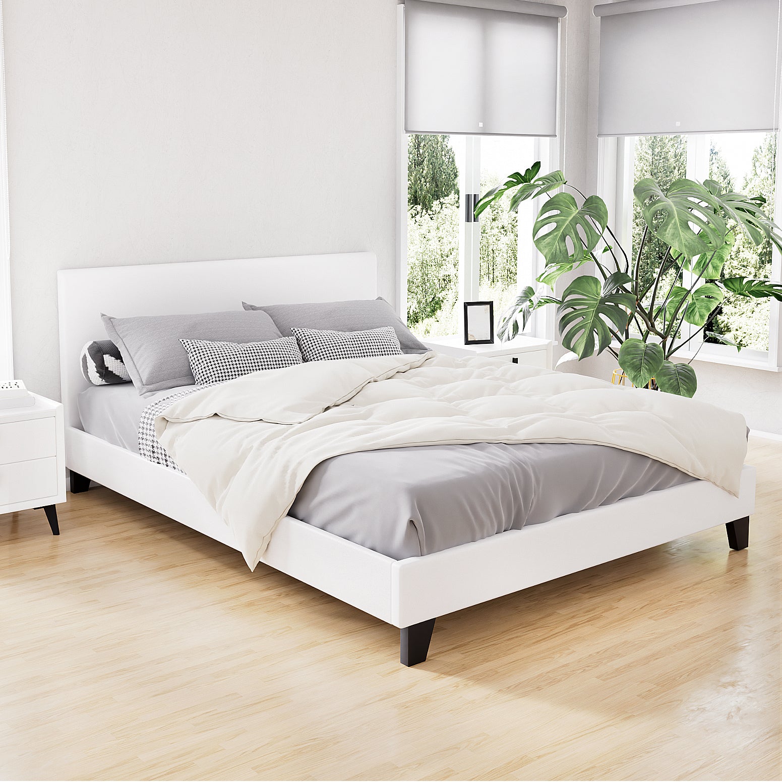 Artiss Neo Bed Frame PU Leather - White Double