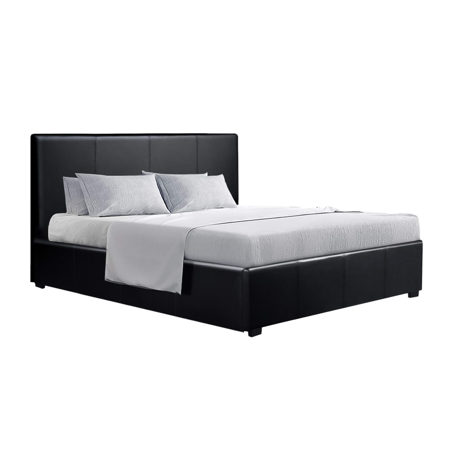 Artiss Nino Bed Frame PU Leather - Black Queen