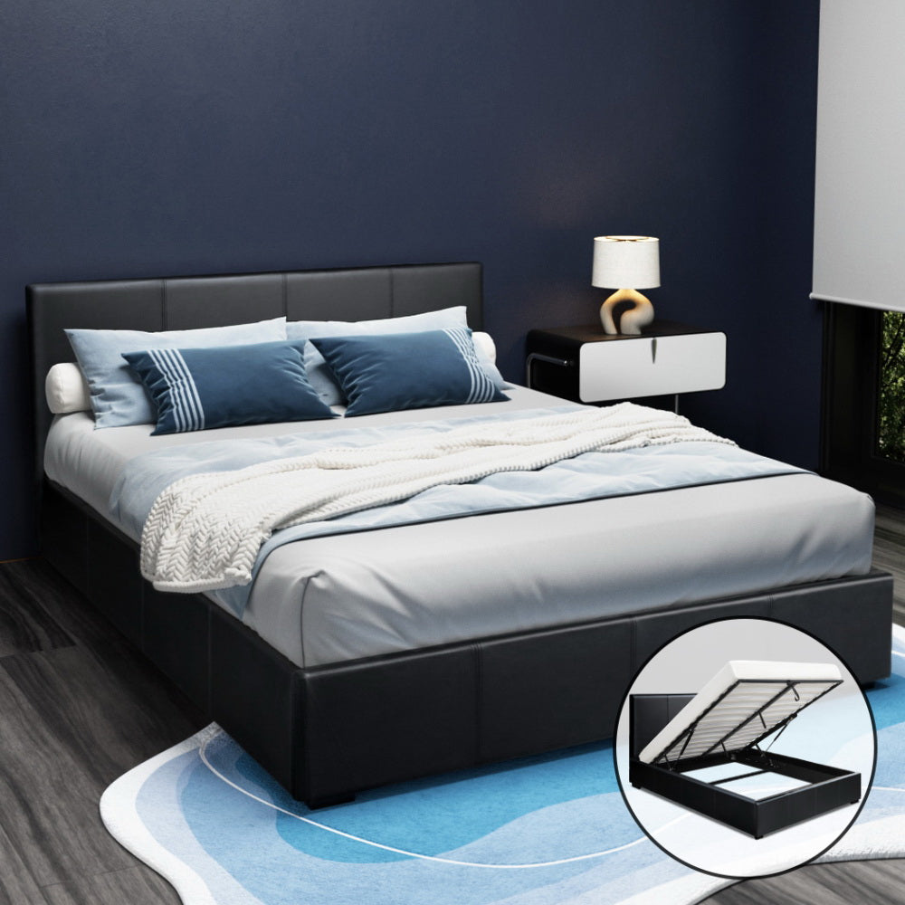 Artiss Nino Bed Frame PU Leather - Black Queen