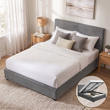 Artiss Bed Frame Queen Size Gas Lift Base -NINO Grey