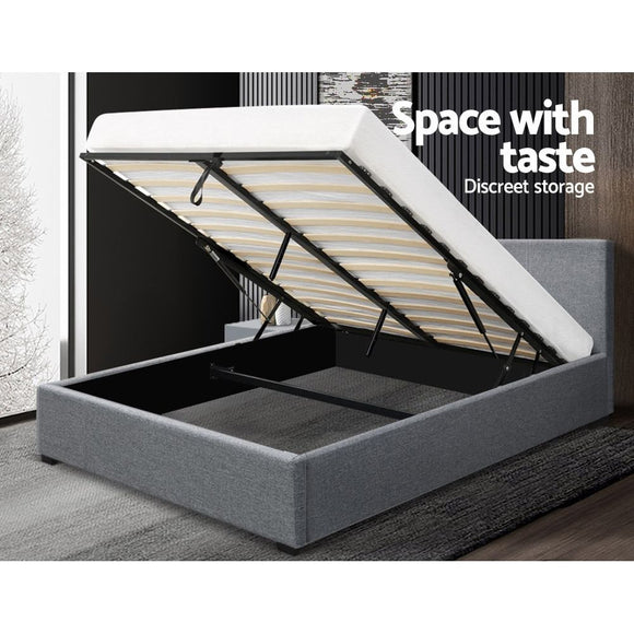 Artiss Bed Frame Queen Size Gas Lift Base -NINO Grey