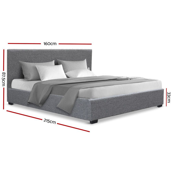 Artiss Bed Frame Queen Size Gas Lift Base -NINO Grey