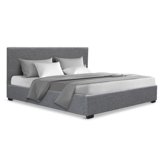 Artiss Bed Frame Queen Size Gas Lift Base -NINO Grey