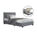 Artiss Vila Bed Frame Fabric Gas Lift Storage - Grey King Single-1