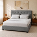 Artiss Vila Bed Frame Fabric Gas Lift Storage - Grey Queen-1