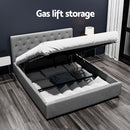 Artiss Vila Bed Frame Fabric Gas Lift Storage - Grey Queen-5