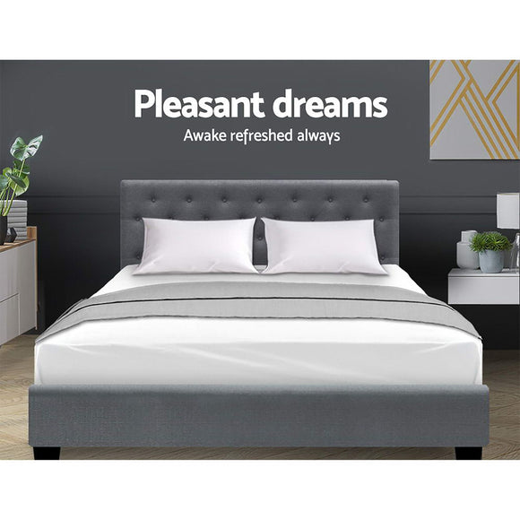 Artiss Vila Bed Frame Fabric Gas Lift Storage - Grey Queen