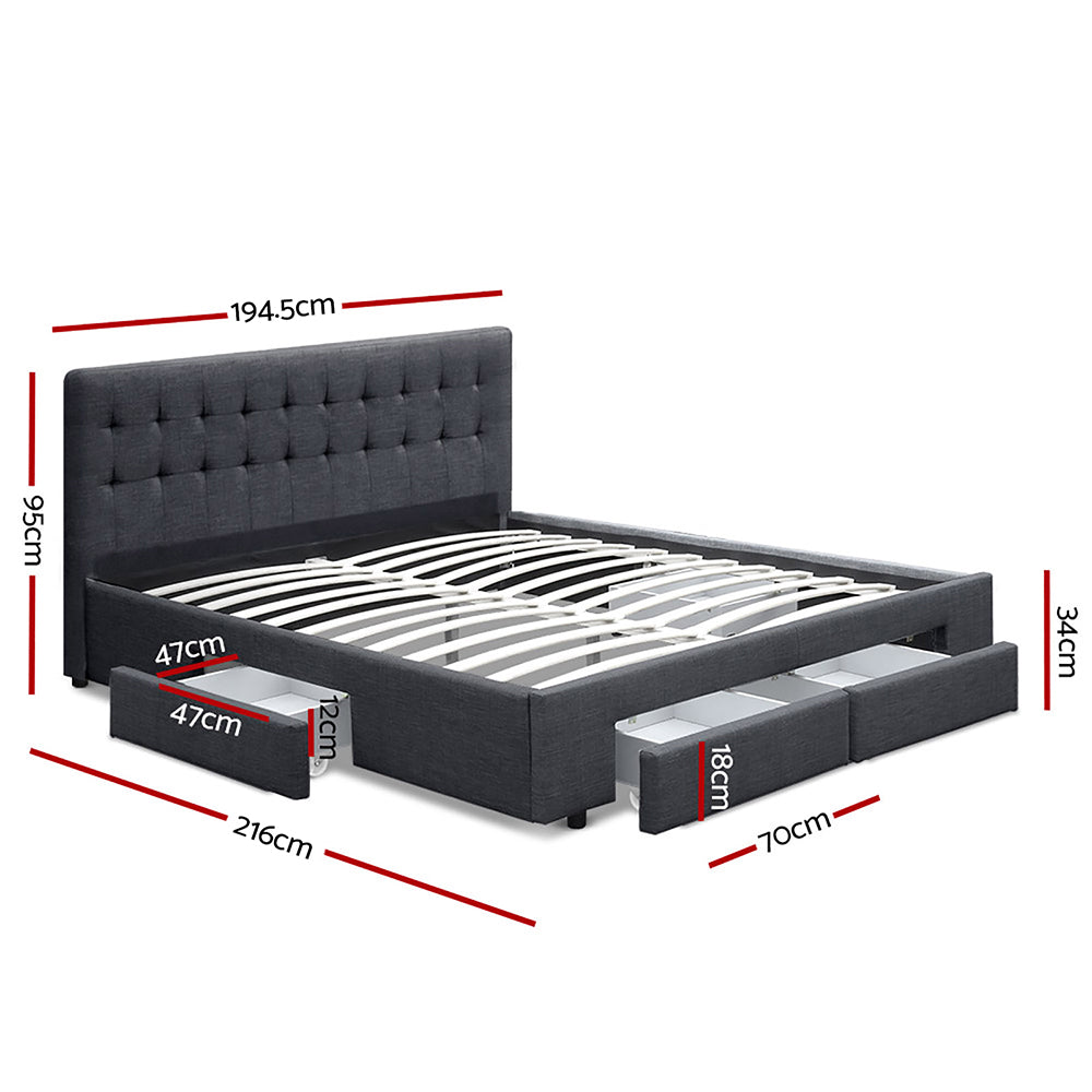 Artiss Bed Frame King Size with 4 Drawers Charcoal AVIO - 0