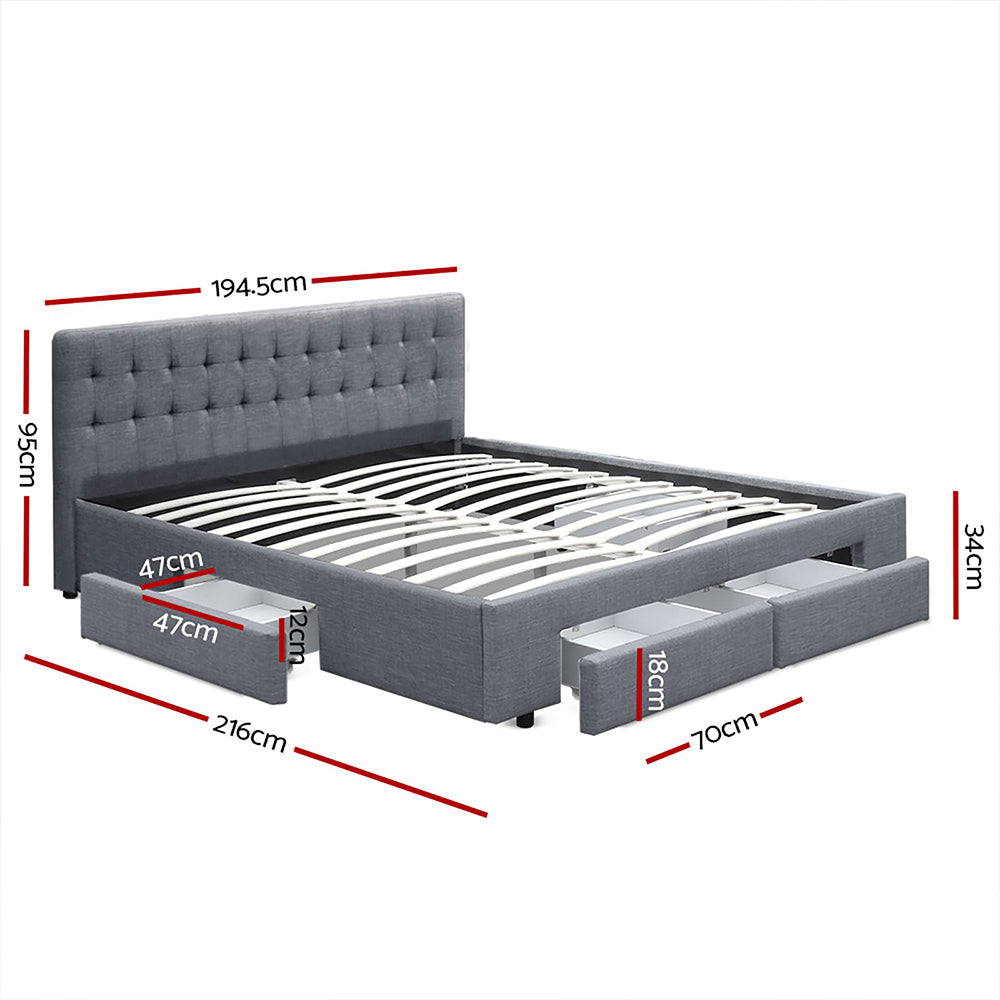 Artiss Avio Bed Frame Fabric Storage Drawers - Grey King - 0