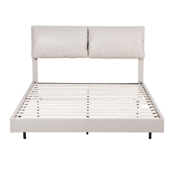 Artiss Double Bed Frame RGB LED Floating Beds Adjustable Headboard Beige White