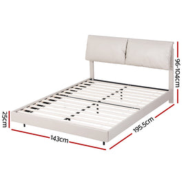Artiss Double Bed Frame RGB LED Floating Beds Adjustable Headboard Beige White - 0