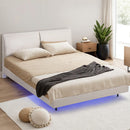 Artiss Double Bed Frame RGB LED Floating Beds Adjustable Headboard Beige White-7
