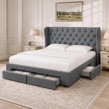 Artiss Mila Bed Frame Storage Drawers Fabric - Charcoal King