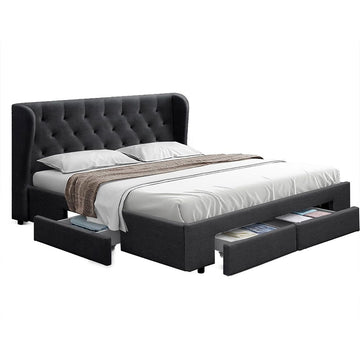 Artiss Mila Bed Frame Storage Drawers Fabric - Charcoal King - 0