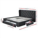 Artiss Mila Bed Frame Storage Drawers Fabric - Charcoal King-3