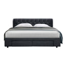 Artiss Mila Bed Frame Storage Drawers Fabric - Charcoal King-4