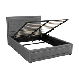 Artiss Tiyo Bed Frame Fabric Gas Lift Storage - Grey Double - 0