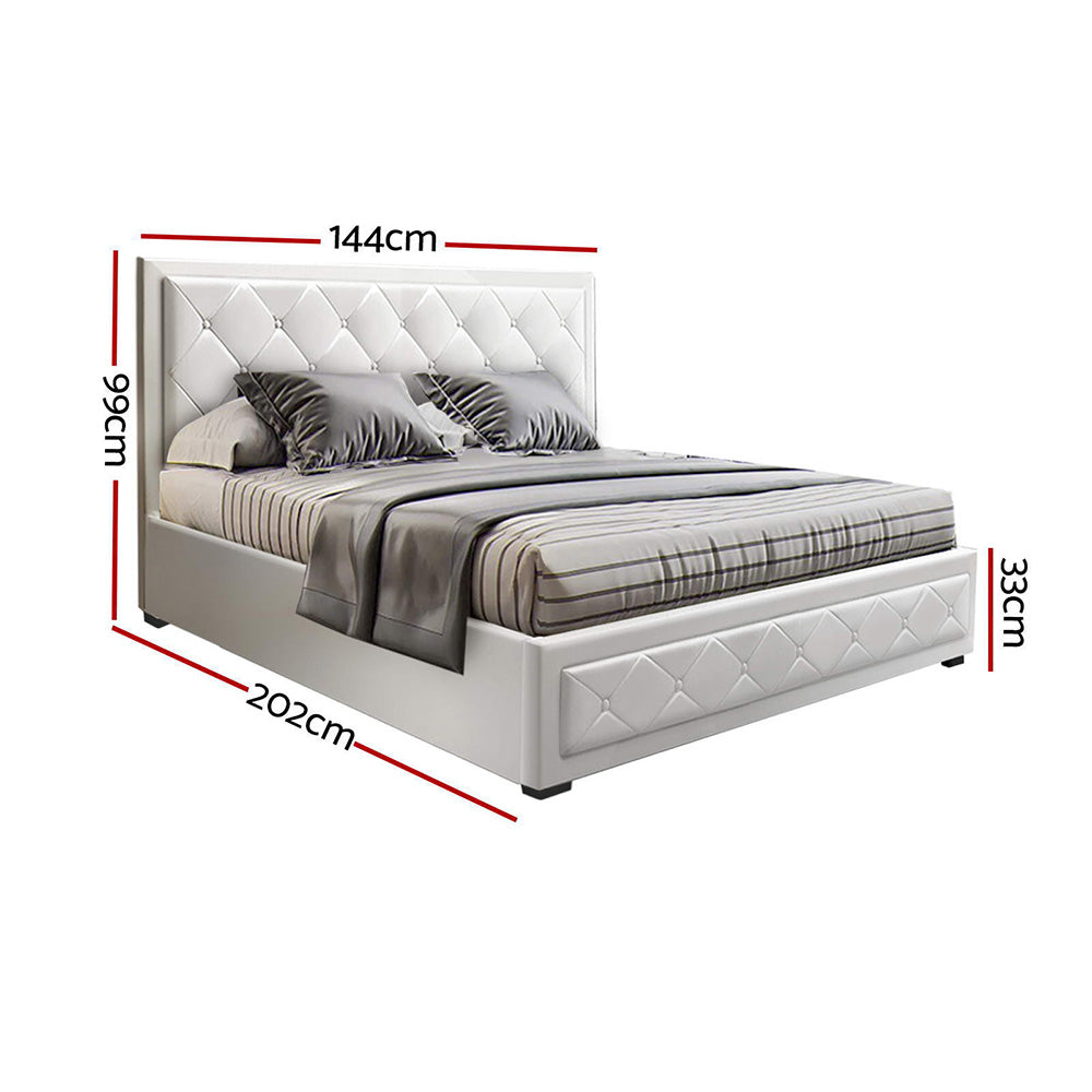 Artiss Tiyo Bed Frame PU Leather Gas Lift Storage - White Double - 0