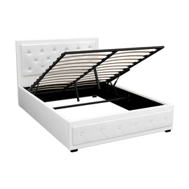 Artiss Tiyo Bed Frame PU Leather Gas Lift Storage - White Double