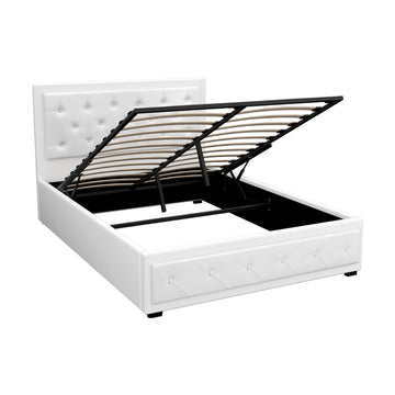 Artiss Tiyo Bed Frame PU Leather Gas Lift Storage - White Double