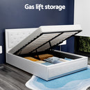 Artiss Tiyo Bed Frame PU Leather Gas Lift Storage - White Double-7