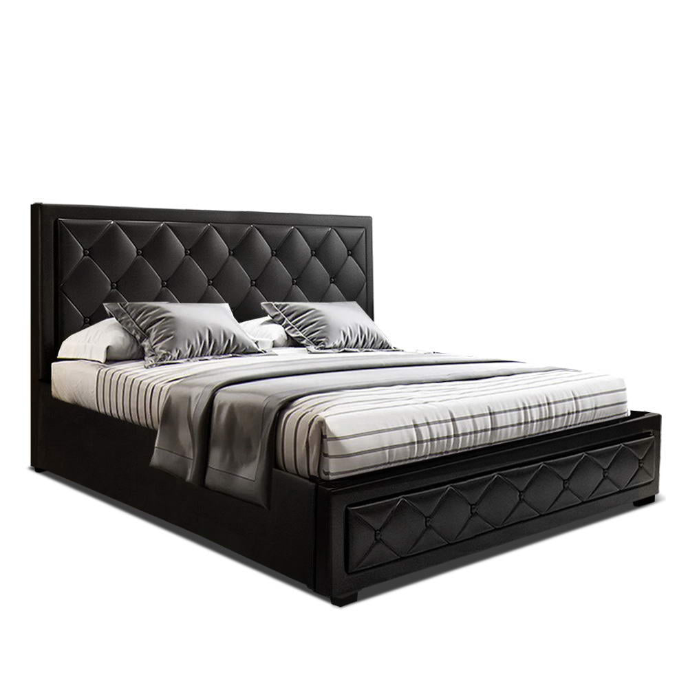 Artiss Tiyo Bed Frame PU Leather Gas Lift Storage - Black King