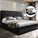 Artiss Tiyo Bed Frame PU Leather Gas Lift Storage - Black King-7