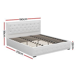 Artiss Bed Frame King Size Gas Lift White TIYO - 0
