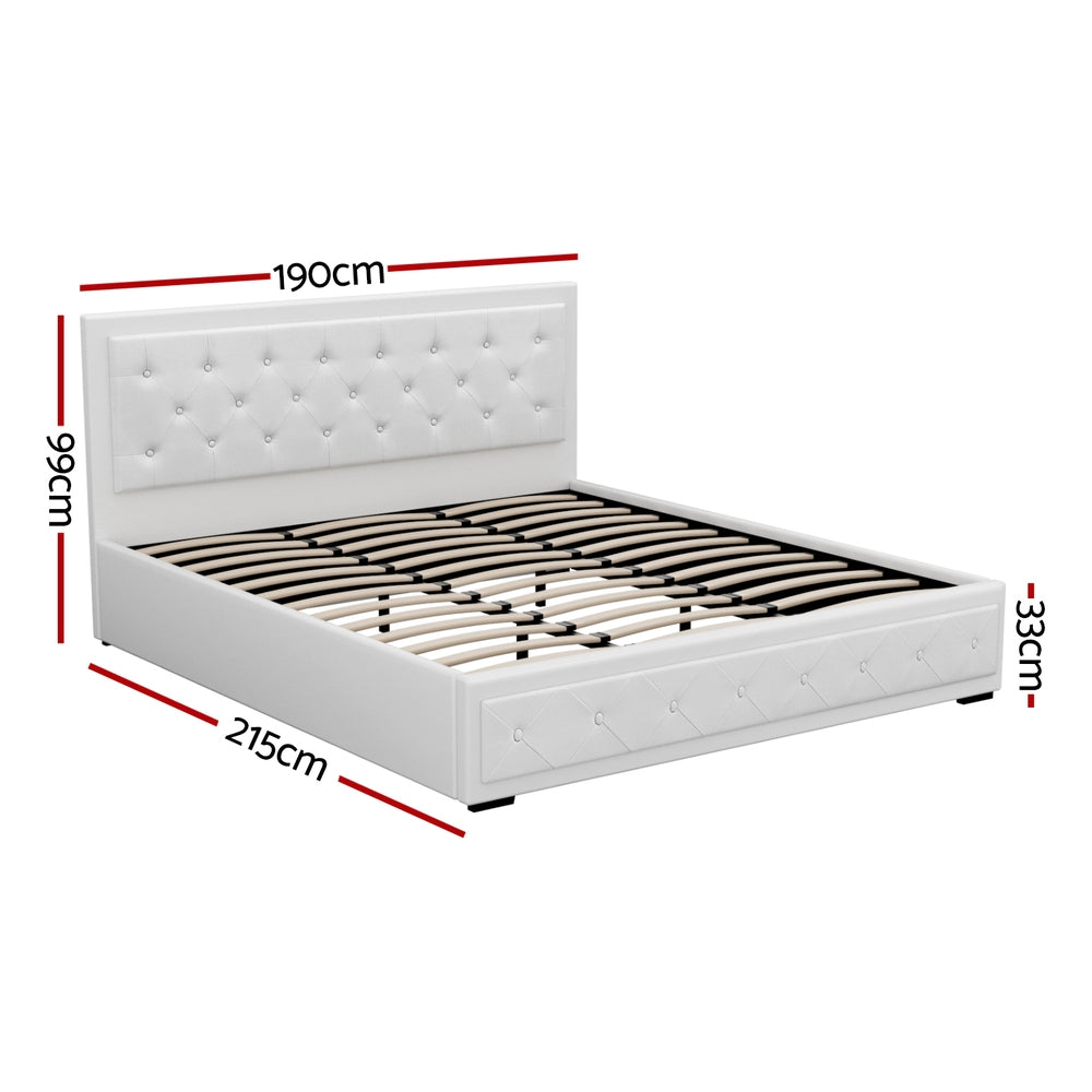 Artiss Bed Frame King Size Gas Lift White TIYO