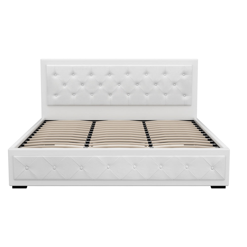 Artiss Bed Frame King Size Gas Lift White TIYO